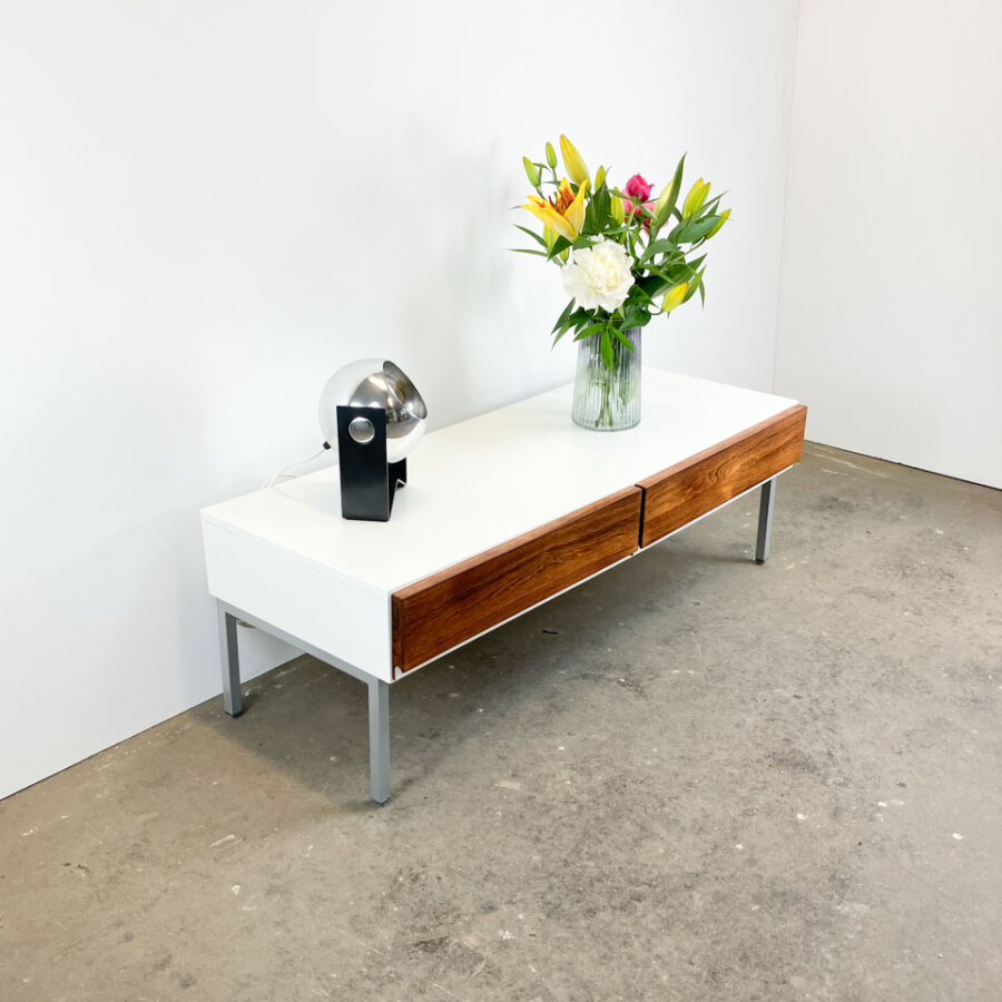 Kleines Lowboard Von Floetotto Weiss Lackiert Mit Palisander 1960er Jahre Mid-century Modern Design Style Retro Furniture