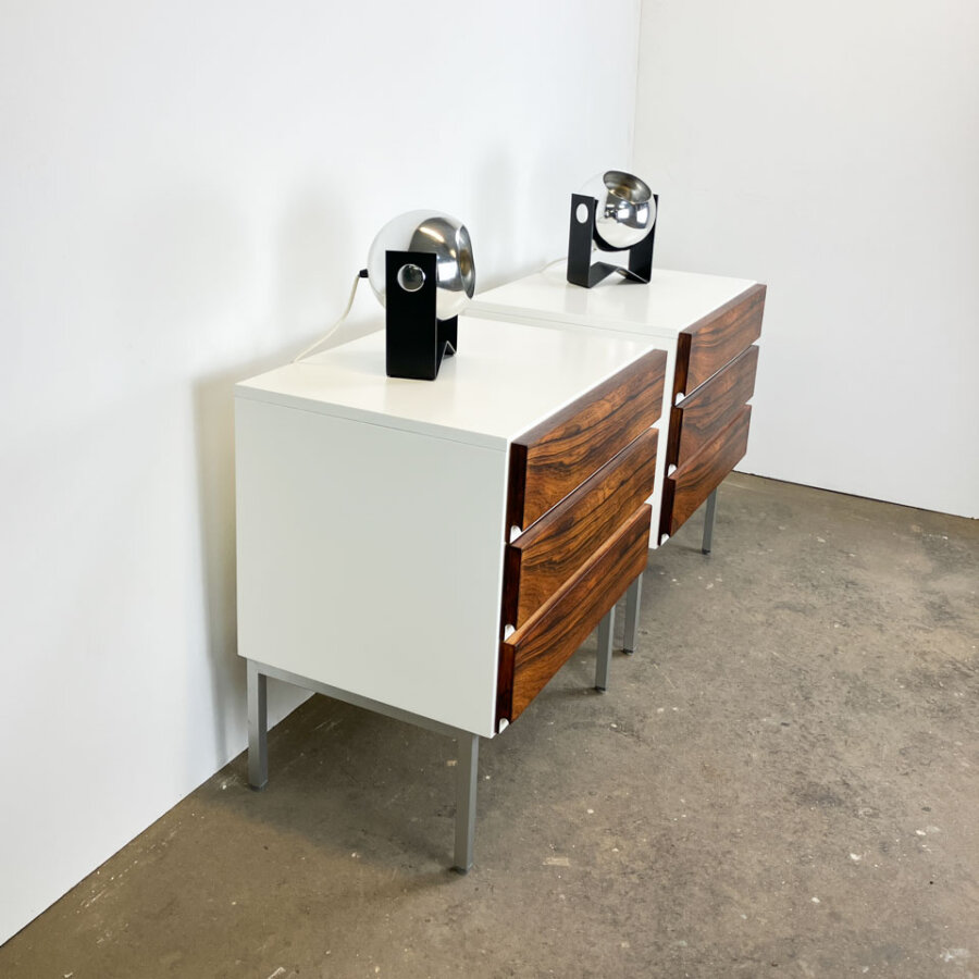 Nachttisch Von Floetotto Weiss Lackiert Mit Palisander 1960er Jahre Mid-century Modern Design Style Retro Furniture