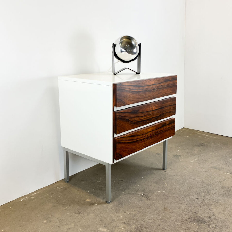 Nachttisch Von Floetotto Weiss Lackiert Mit Palisander 1960er Jahre Mid-century Modern Design Style Retro Furniture