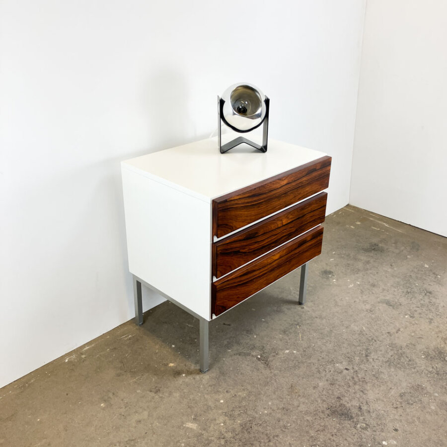 Nachttisch Von Floetotto Weiss Lackiert Mit Palisander 1960er Jahre Mid-century Modern Design Style Retro Furniture