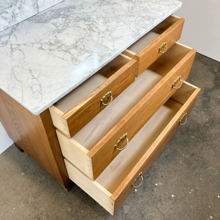 Jugendstil Kommode Waschtisch Mit Marmor Und Spiegelaufsatz Eiche 1910er Jahre Mid-century Modern Design Style Retro Furniture