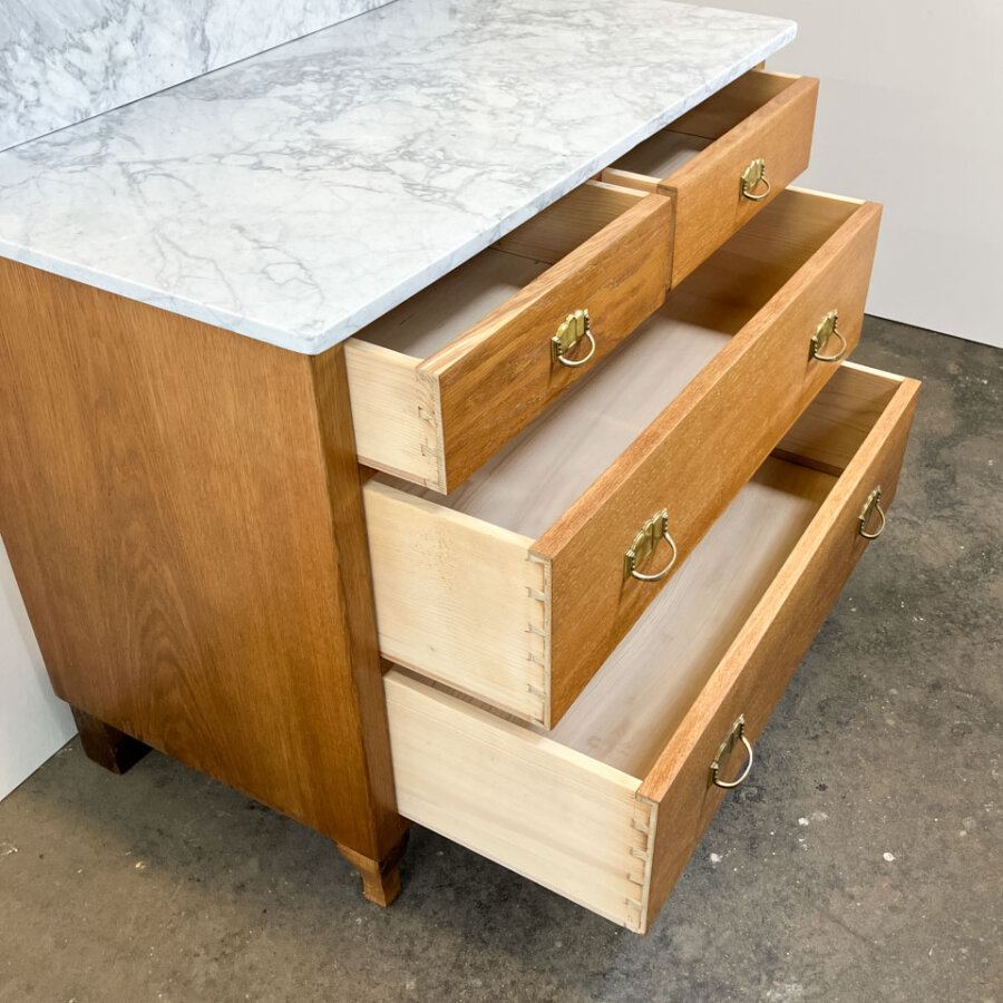 Jugendstil Kommode Waschtisch Mit Marmor Und Spiegelaufsatz Eiche 1910er Jahre Mid-century Modern Design Style Retro Furniture