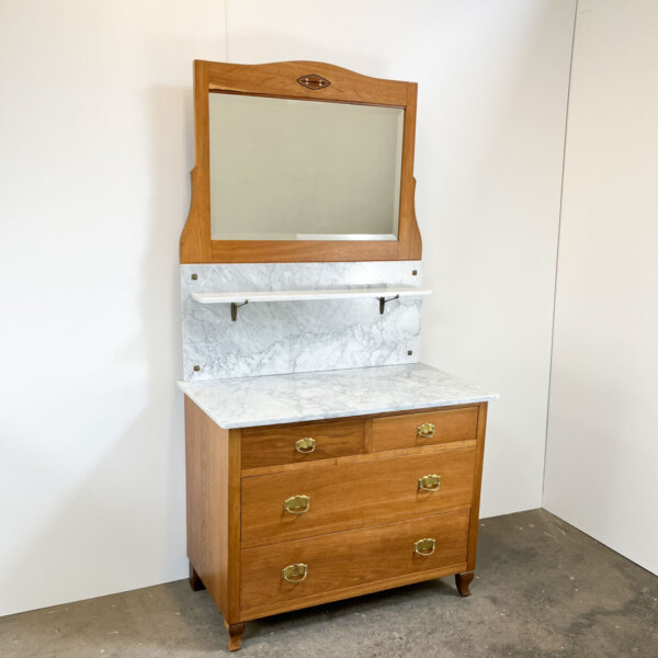 Jugendstil Kommode Waschtisch Mit Marmor Und Spiegelaufsatz Eiche 1910er Jahre Mid-century Modern Design Style Retro Furniture