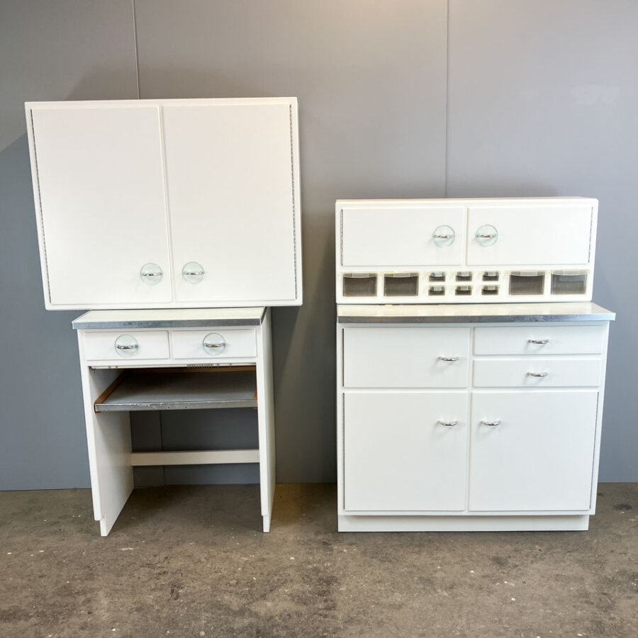Kuechenschraenke Mit Blau Melierter Resopalplatte Poggenpohl 1950er Jahre Mid-century Modern Design Style Retro Furniture