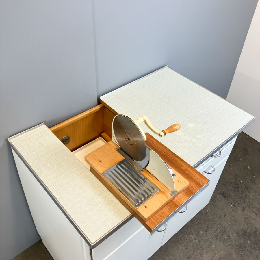 Kuechenschraenke Mit Blau Melierter Resopalplatte Poggenpohl 1950er Jahre Mid-century Modern Design Style Retro Furniture