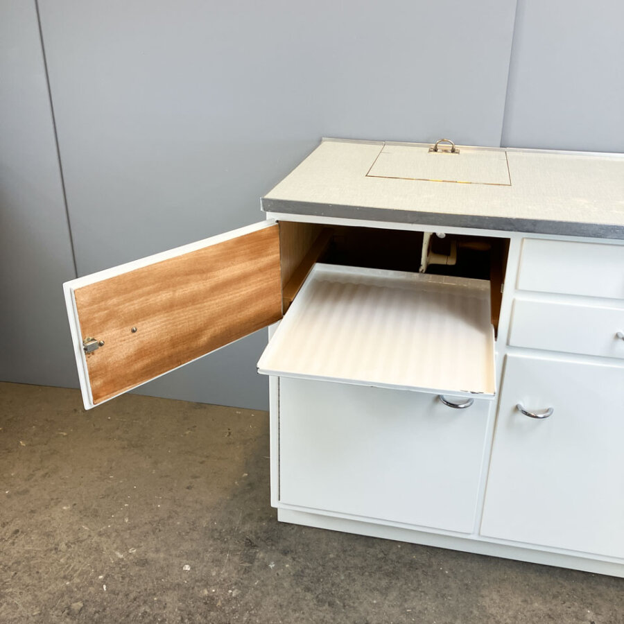 Kuechenschraenke Mit Blau Melierter Resopalplatte Poggenpohl 1950er Jahre Mid-century Modern Design Style Retro Furniture