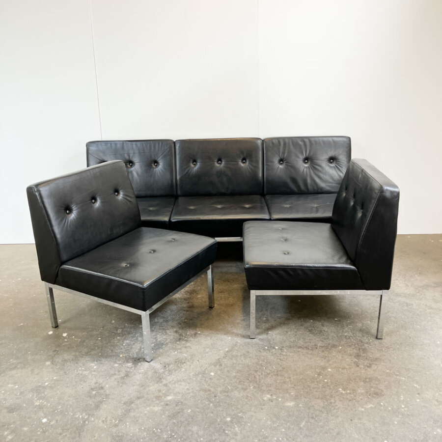 Ledersessel Chrom Und Schwarzes Leder 1970er Jahre Mid-century Modern Design Style Retro Furniture