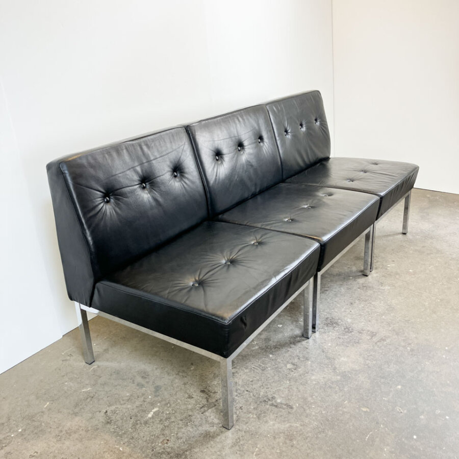 Ledersessel Chrom Und Schwarzes Leder 1970er Jahre Mid-century Modern Design Style Retro Furniture