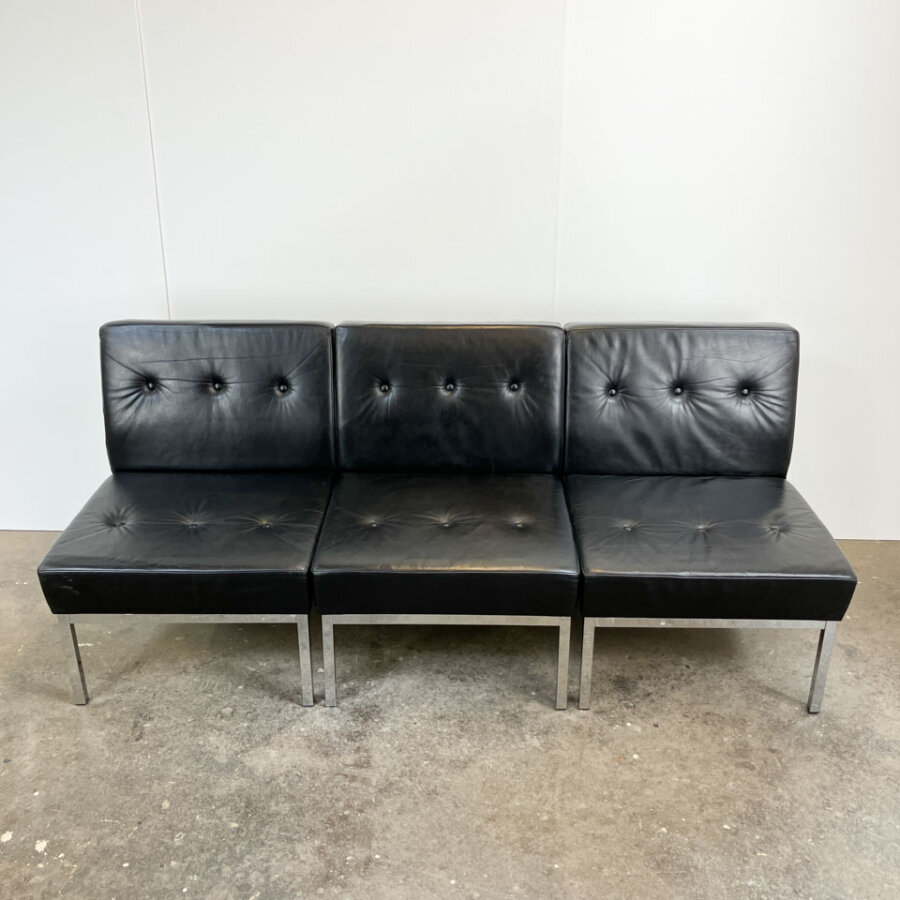 Ledersessel Chrom Und Schwarzes Leder 1970er Jahre Mid-century Modern Design Style Retro Furniture