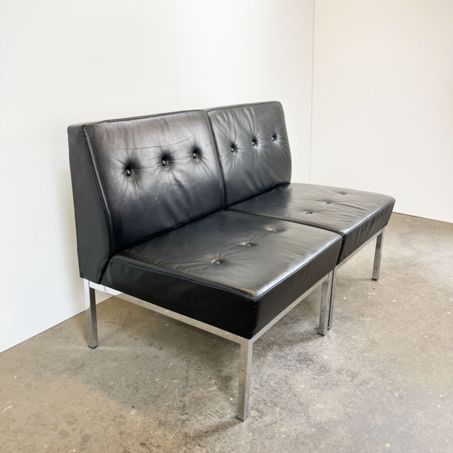 Ledersessel Chrom Und Schwarzes Leder 1970er Jahre Mid-century Modern Design Style Retro Furniture