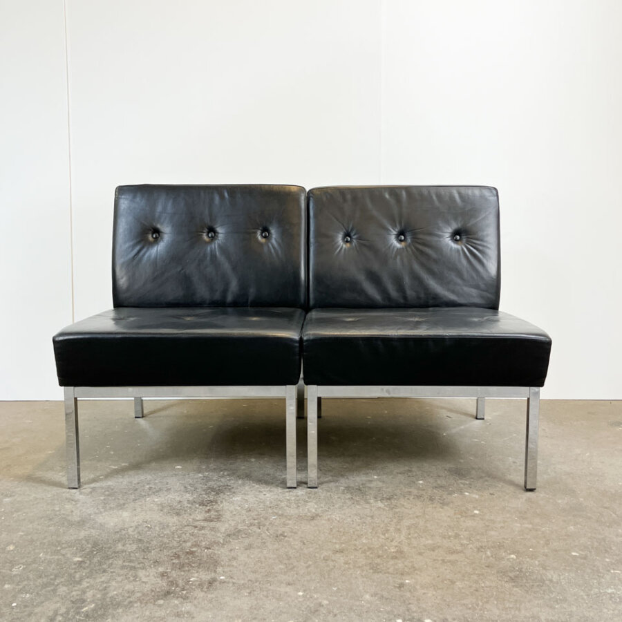 Ledersessel Chrom Und Schwarzes Leder 1970er Jahre Mid-century Modern Design Style Retro Furniture
