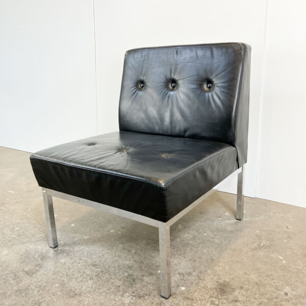Ledersessel Chrom Und Schwarzes Leder 1970er Jahre Mid-century Modern Design Style Retro Furniture