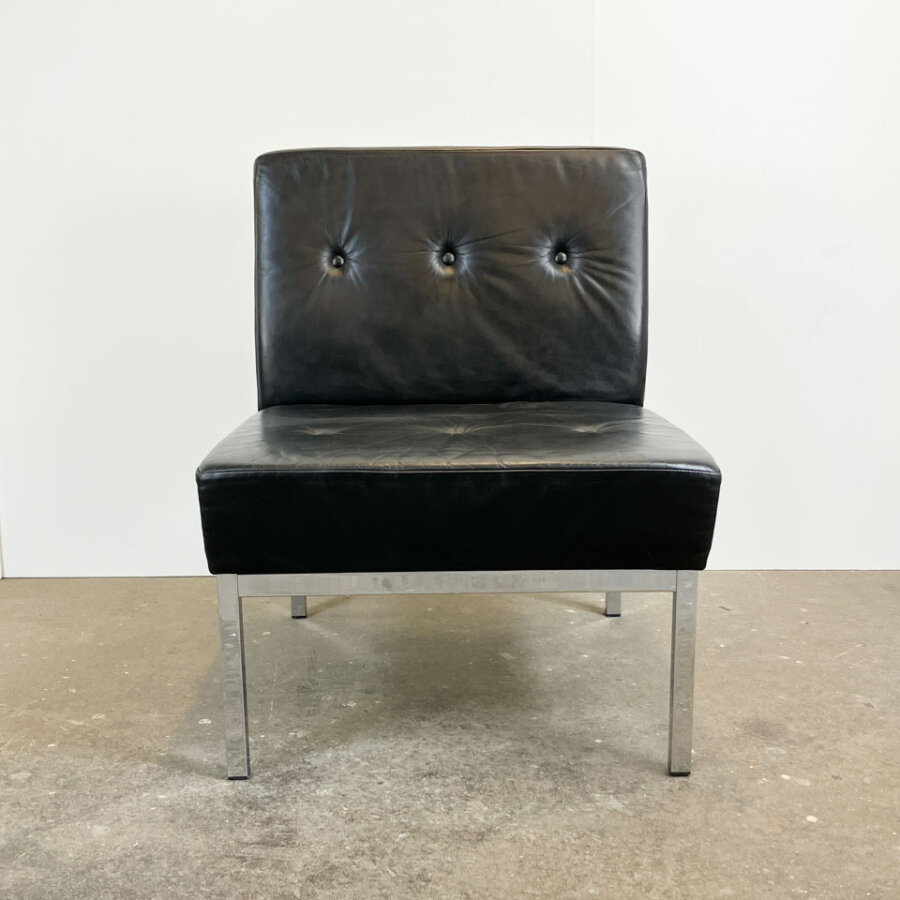 Ledersessel Chrom Und Schwarzes Leder 1970er Jahre Mid-century Modern Design Style Retro Furniture
