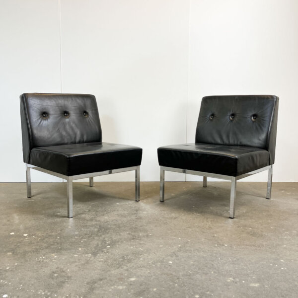 Ledersessel Chrom Und Schwarzes Leder 1970er Jahre Mid-century Modern Design Style Retro Furniture