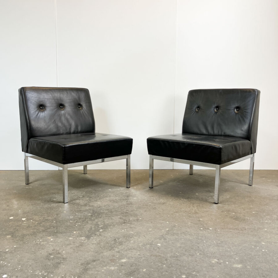 Ledersessel Chrom Und Schwarzes Leder 1970er Jahre Mid-century Modern Design Style Retro Furniture