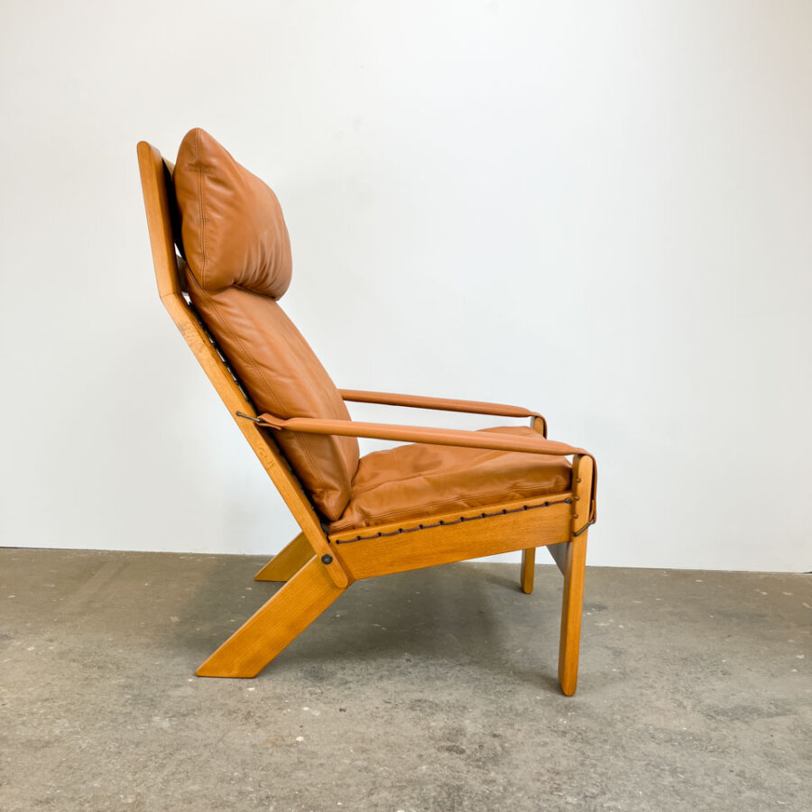 Set Aus Loungechair Und Ottomane Von Westnofa Buche Und Leder 1970er Jahre Mid-century Modern Design Style Retro Furniture