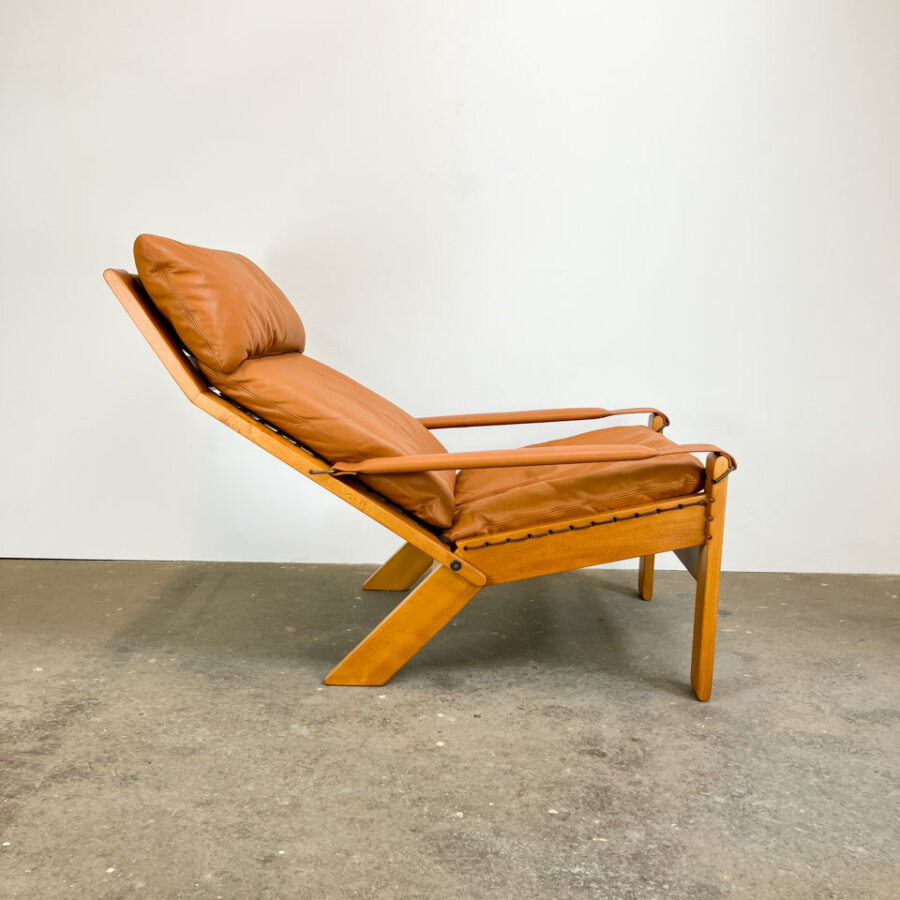 Set Aus Loungechair Und Ottomane Von Westnofa Buche Und Leder 1970er Jahre Mid-century Modern Design Style Retro Furniture