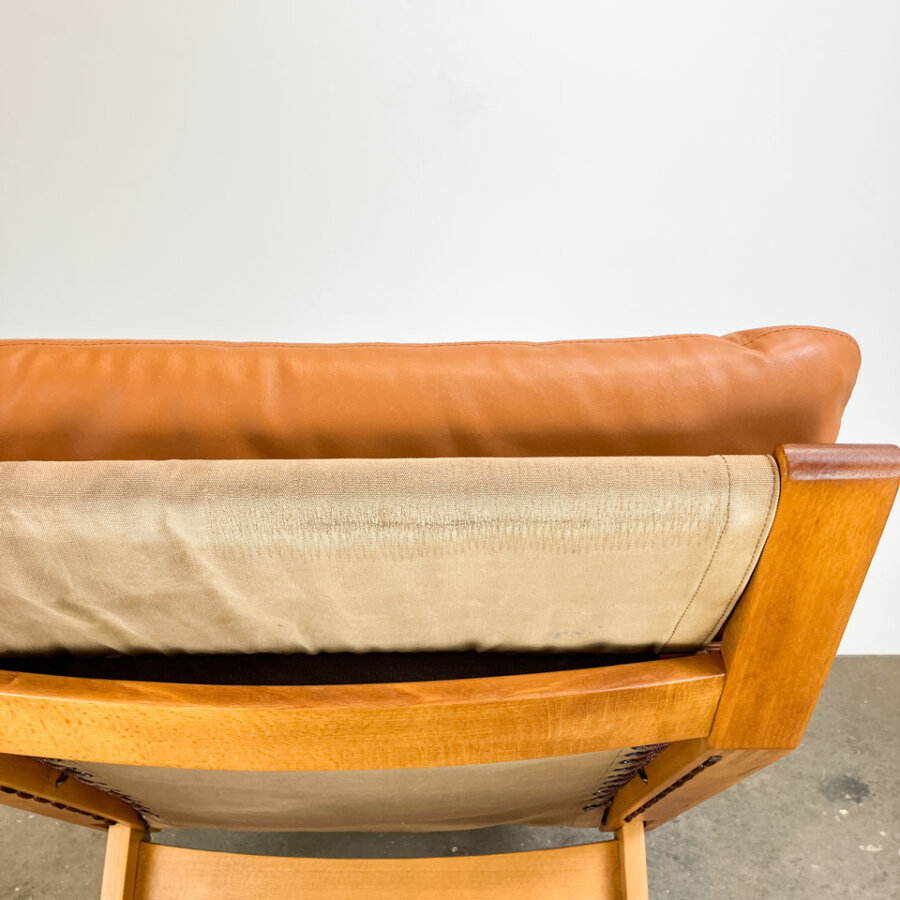 Set Aus Loungechair Und Ottomane Von Westnofa Buche Und Leder 1970er Jahre Mid-century Modern Design Style Retro Furniture