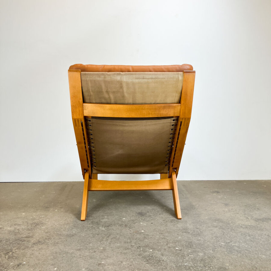 Set Aus Loungechair Und Ottomane Von Westnofa Buche Und Leder 1970er Jahre Mid-century Modern Design Style Retro Furniture