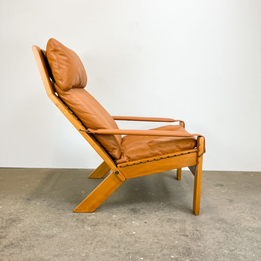 Set Aus Loungechair Und Ottomane Von Westnofa Buche Und Leder 1970er Jahre Mid-century Modern Design Style Retro Furniture