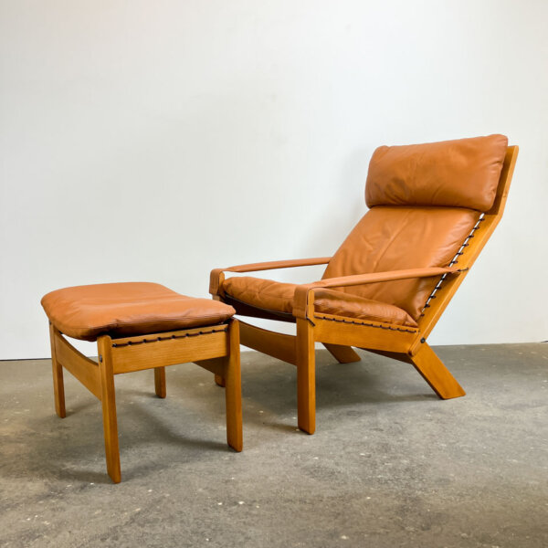 Set Aus Loungechair Und Ottomane Von Westnofa Buche Und Leder 1970er Jahre Mid-century Modern Design Style Retro Furniture