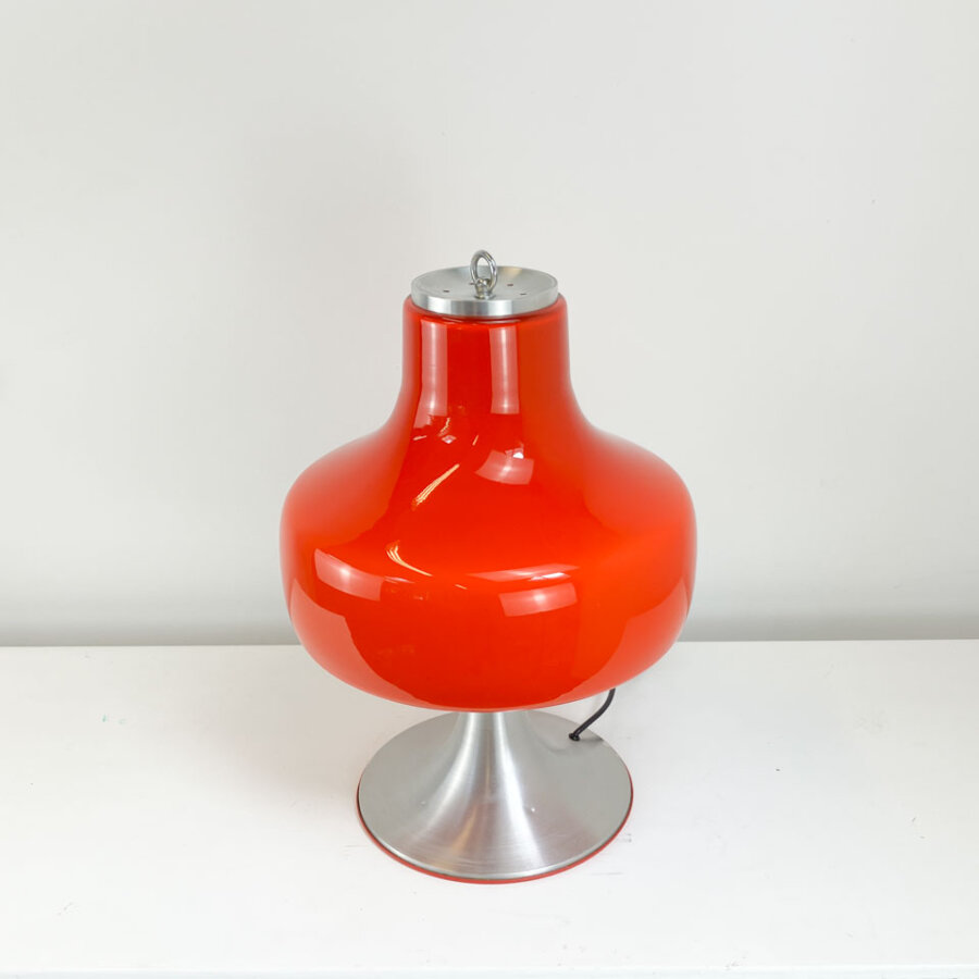Tischleuchte Glasschirm Mit Aluminiumfuss 1970er Jahre Mid-century Modern Design Style Retro Furniture