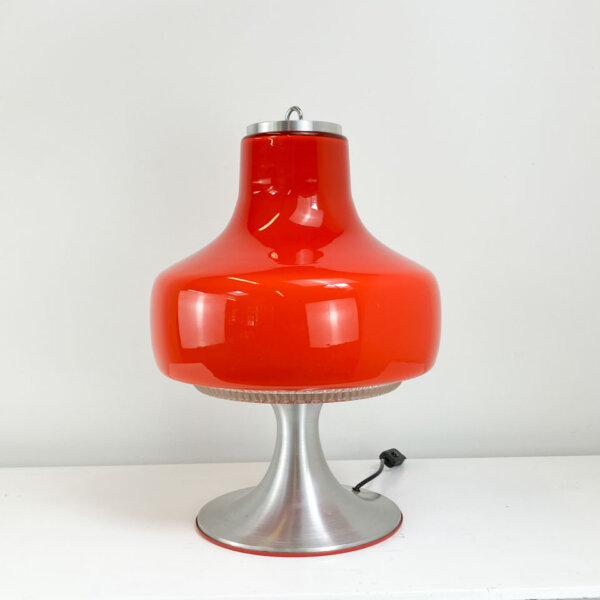Tischleuchte Glasschirm Mit Aluminiumfuss 1970er Jahre Mid-century Modern Design Style Retro Furniture