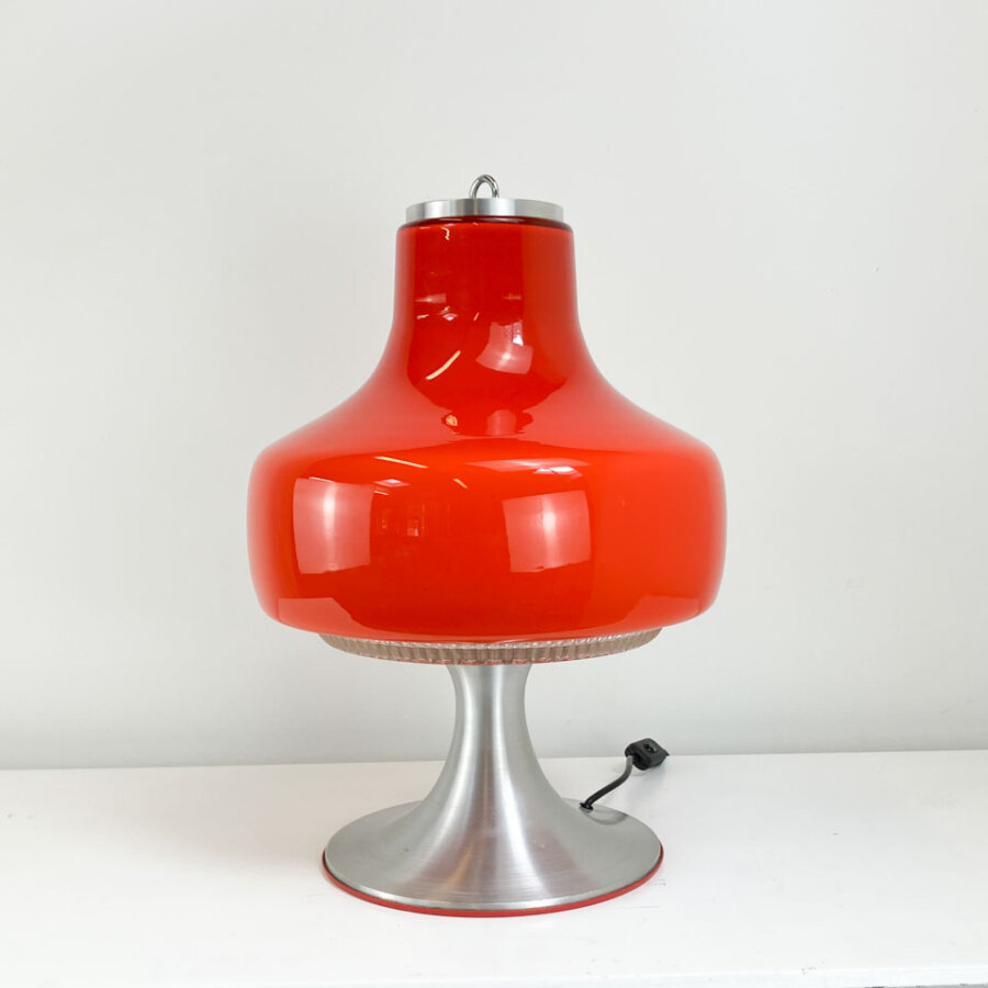 Tischleuchte Glasschirm Mit Aluminiumfuss 1970er Jahre Mid-century Modern Design Style Retro Furniture