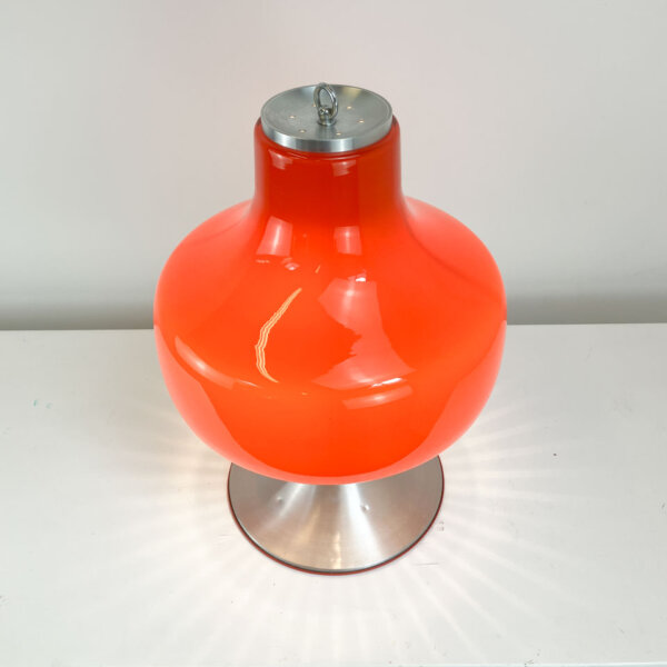 Tischleuchte Glasschirm Mit Aluminiumfuss 1970er Jahre Mid-century Modern Design Style Retro Furniture