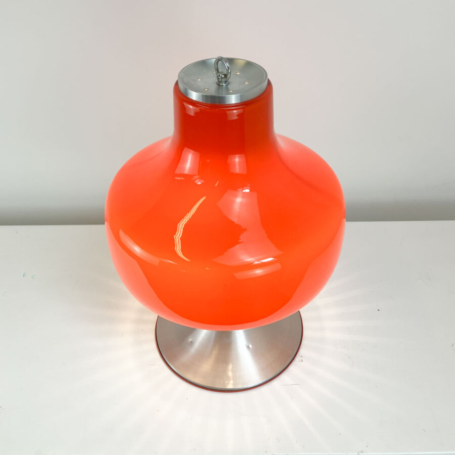 Tischleuchte Glasschirm Mit Aluminiumfuss 1970er Jahre Mid-century Modern Design Style Retro Furniture