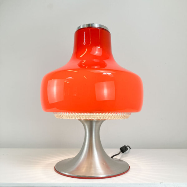 Tischleuchte Glasschirm Mit Aluminiumfuss 1970er Jahre Mid-century Modern Design Style Retro Furniture