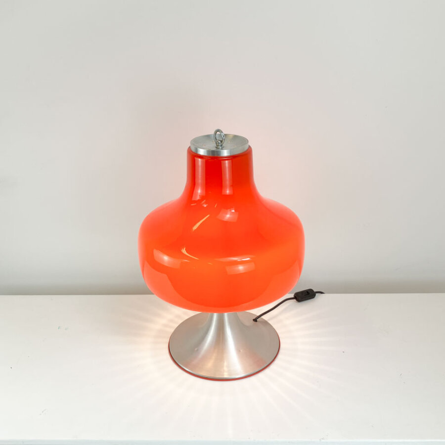 Tischleuchte Glasschirm Mit Aluminiumfuss 1970er Jahre Mid-century Modern Design Style Retro Furniture