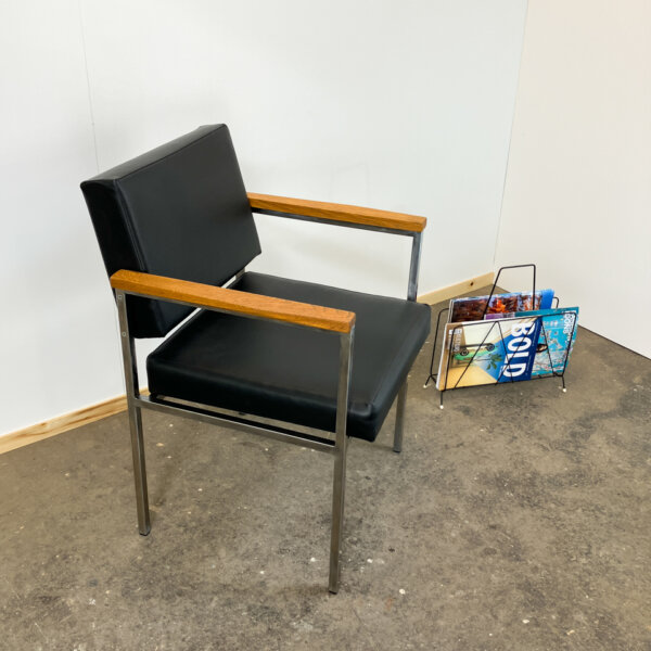 Armlehnstuhl Der Froescher Kg Edelstahl Eiche Und Kunstleder 1970er Jahre Mid-century Modern Design Style Retro Furniture