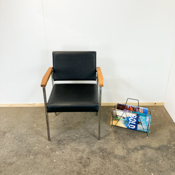 Armlehnstuhl Der Froescher Kg Edelstahl Eiche Und Kunstleder 1970er Jahre Mid-century Modern Design Style Retro Furniture
