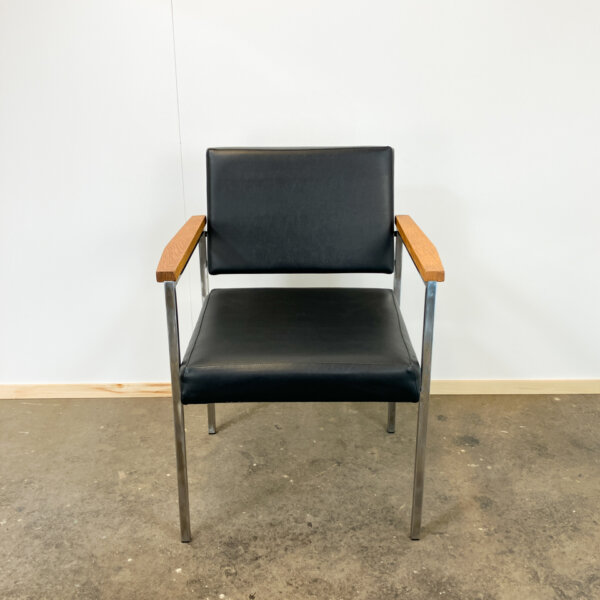 Armlehnstuhl Der Froescher Kg Edelstahl Eiche Und Kunstleder 1970er Jahre Mid-century Modern Design Style Retro Furniture