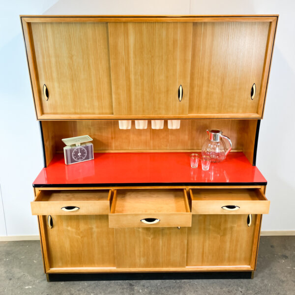 Kuechenbuffet Mit Roter Resopalplatte Von Baumann Moebel Eiche 1960er Jahre Mid-century Modern Design Style Retro Furniture