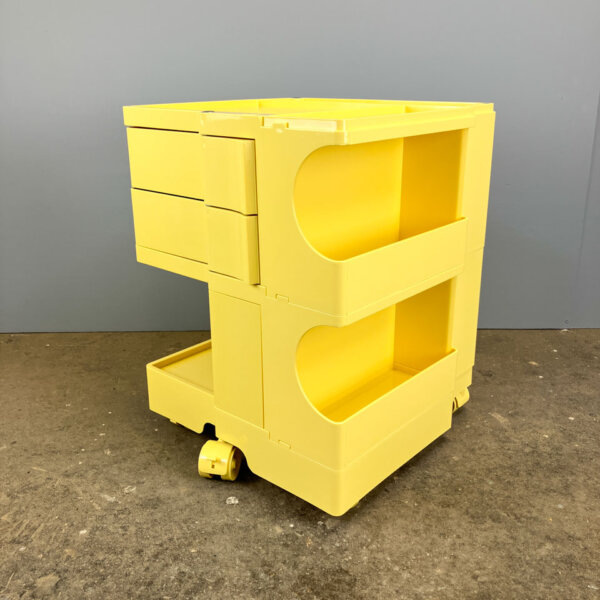 Rollcontainer Organizer Pastellgelber Kunststoff 1970er Jahre Mid-century Modern Design Style Retro Furniture