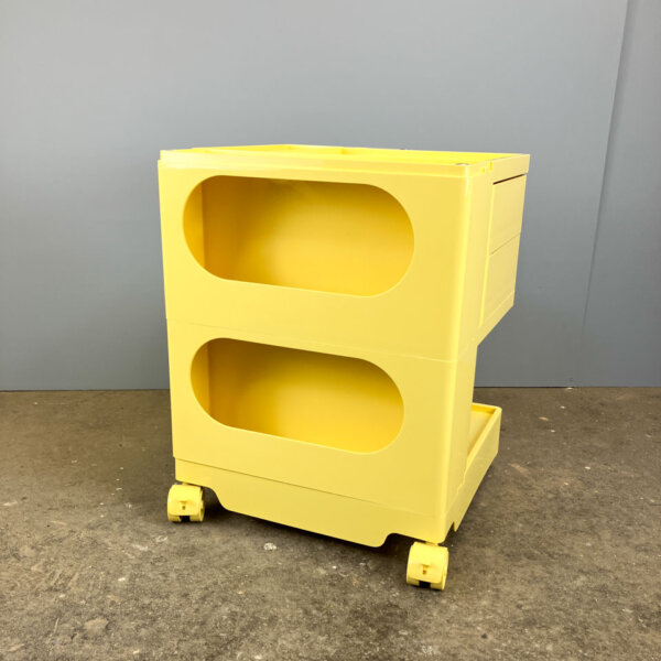 Rollcontainer Organizer Pastellgelber Kunststoff 1970er Jahre Mid-century Modern Design Style Retro Furniture