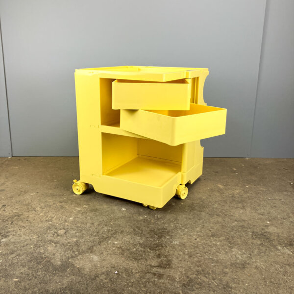 Rollcontainer Organizer Pastellgelber Kunststoff 1970er Jahre Mid-century Modern Design Style Retro Furniture