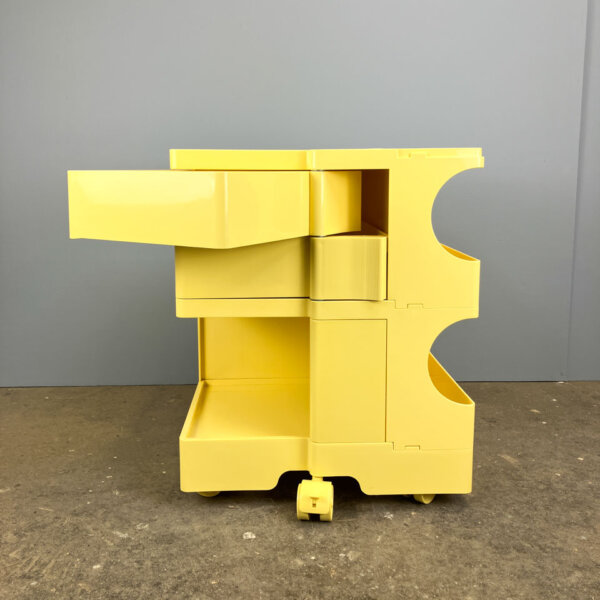 Rollcontainer Organizer Pastellgelber Kunststoff 1970er Jahre Mid-century Modern Design Style Retro Furniture