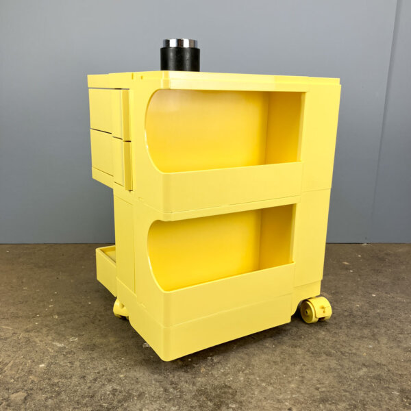 Rollcontainer Organizer Pastellgelber Kunststoff 1970er Jahre Mid-century Modern Design Style Retro Furniture