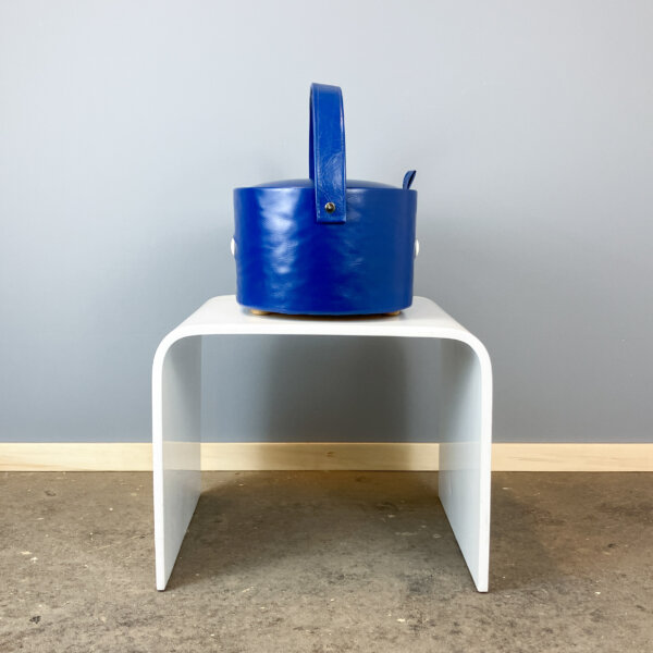 Naehkaestchen Blaues Kunstleder 70er Jahre Mid-century Modern Design Style Retro Furniture