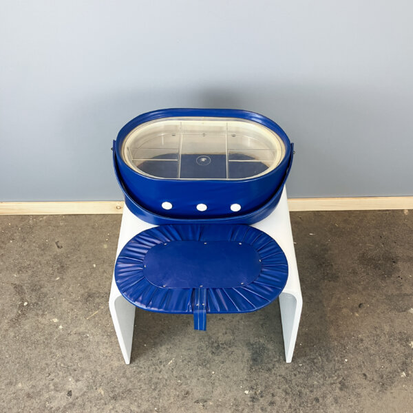 Naehkaestchen Blaues Kunstleder 70er Jahre Mid-century Modern Design Style Retro Furniture