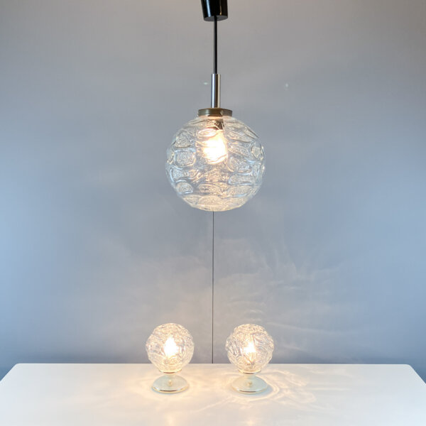 Set Aus 2 Nachttischleuchten Und Einer Pendelleuchte Von Graebe Glasschirme 60er Jahre Mid-century Modern Design Style Retro Furniture