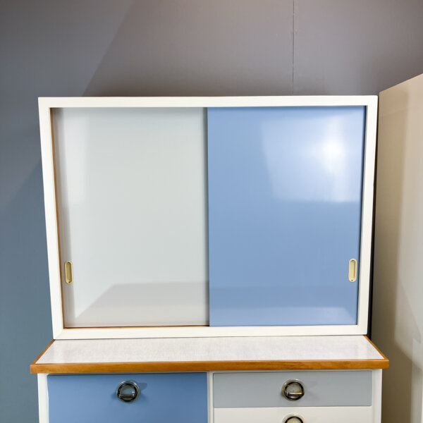 Kuechenschraenke Mit Blaugrau Melierter Resopalplatte 60er Jahre Mid-century Modern Design Style Retro Furniture