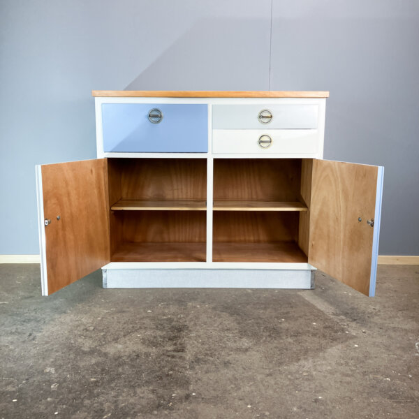 Kuechenschraenke Mit Blaugrau Melierter Resopalplatte 60er Jahre Mid-century Modern Design Style Retro Furniture