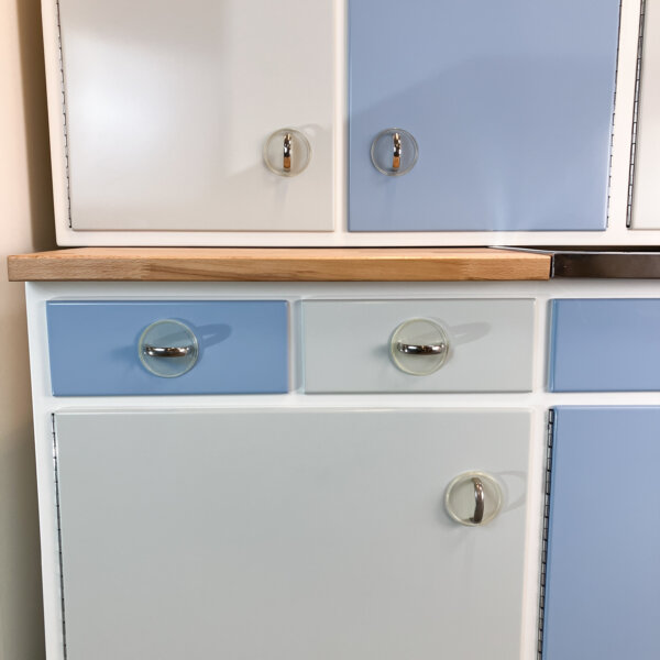Kuechenschraenke Pastellblau Und Hellgrau 60er Jahre Mid-century Modern Design Style Retro Furniture