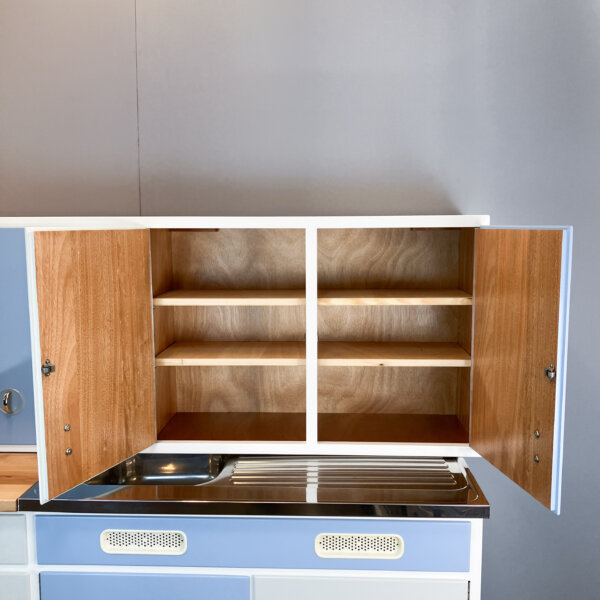 Kuechenschraenke Pastellblau Und Hellgrau 60er Jahre Mid-century Modern Design Style Retro Furniture