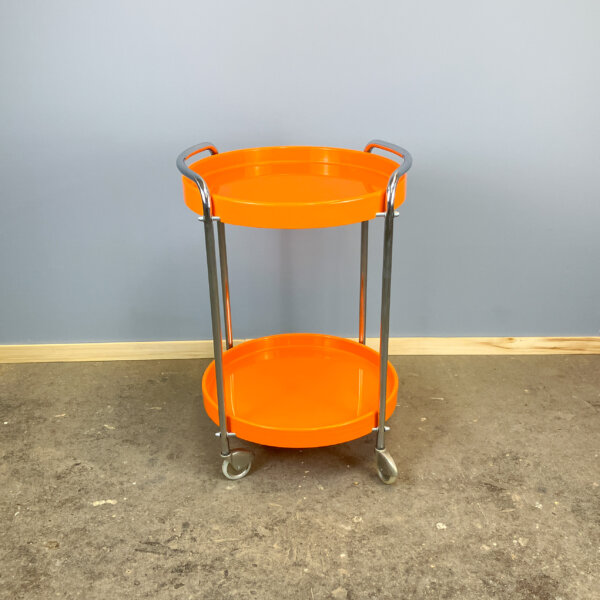 Space Age Servierwagen Chrom Und Orangene Kunststofftabletts 70er Jahre Mid-century Modern Design Style Retro Furniture