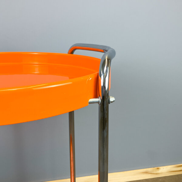 Space Age Servierwagen Chrom Und Orangene Kunststofftabletts 70er Jahre Mid-century Modern Design Style Retro Furniture